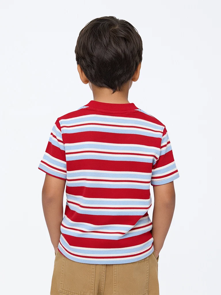 HOP Kids Boys Off-White Striped Cotton T-Shirt