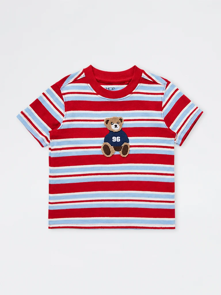 HOP Kids Boys Off-White Striped Cotton T-Shirt
