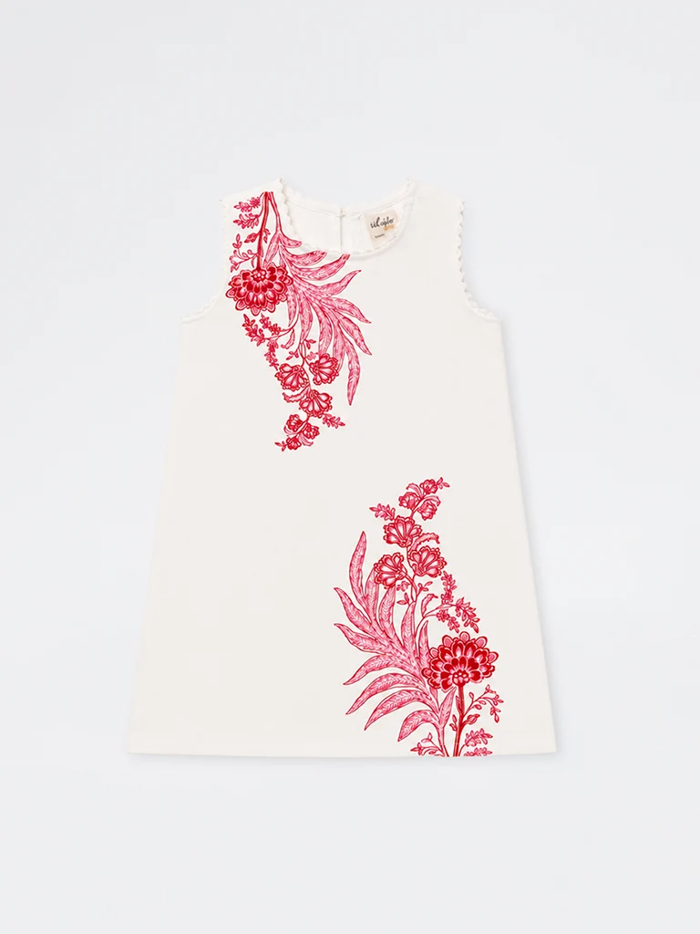 Kids Girls White Floral Printed Cotton-Blend Shift Dress