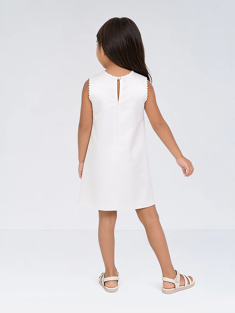 Kids Girls White Floral Printed Cotton-Blend Shift Dress