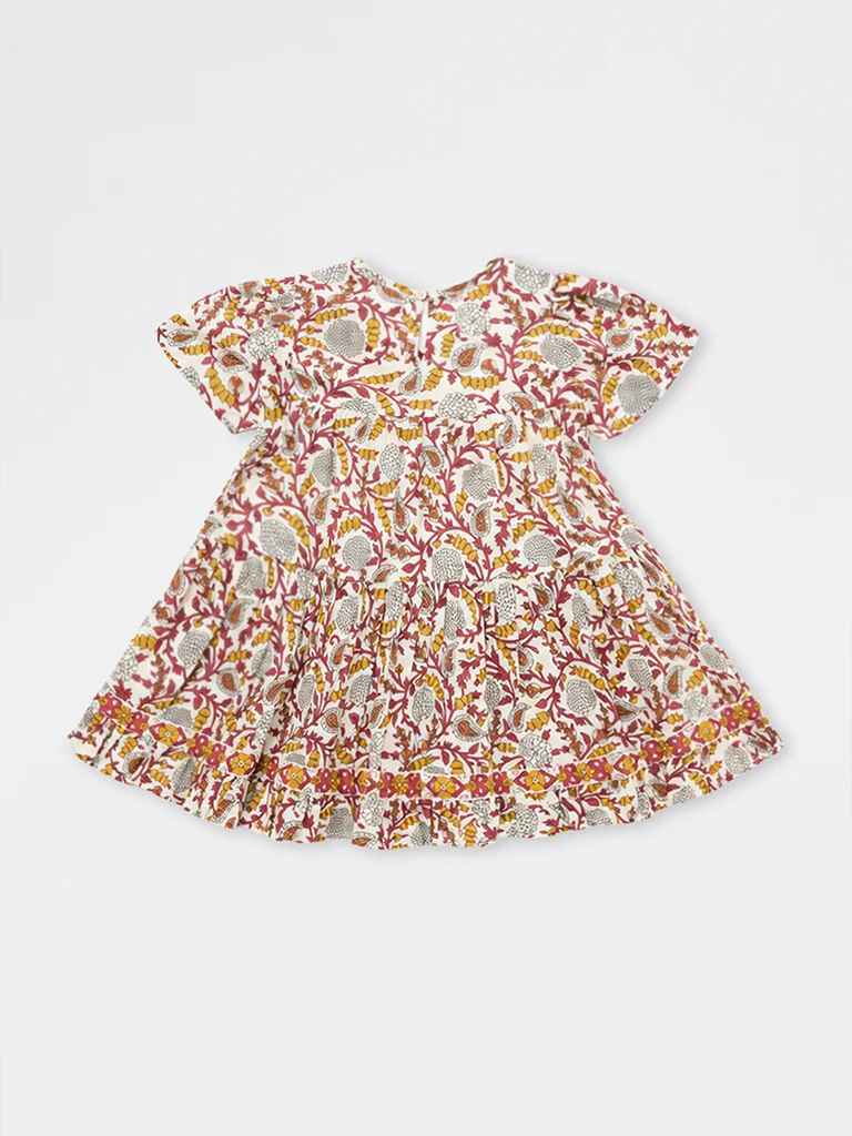 Kids Girls Multicolor Floral Printed Cotton A-Line Dress