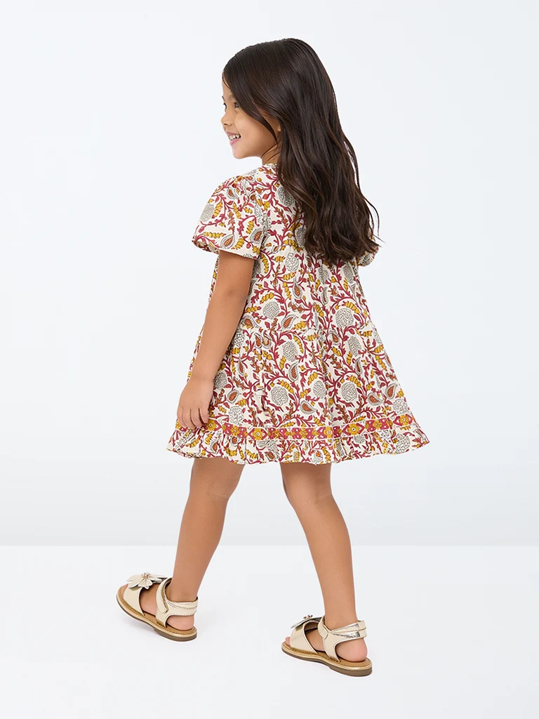 Kids Girls Multicolor Floral Printed Cotton A-Line Dress