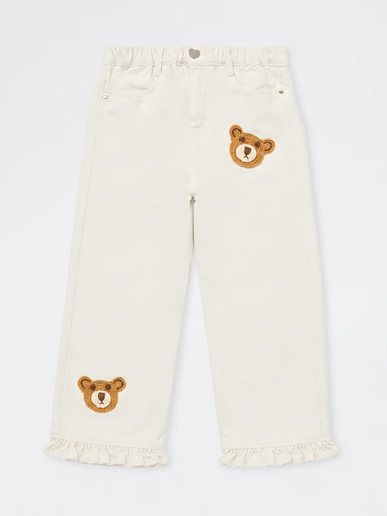 Kids Girls Off-White Bear Embroidered High-Rise Jeans