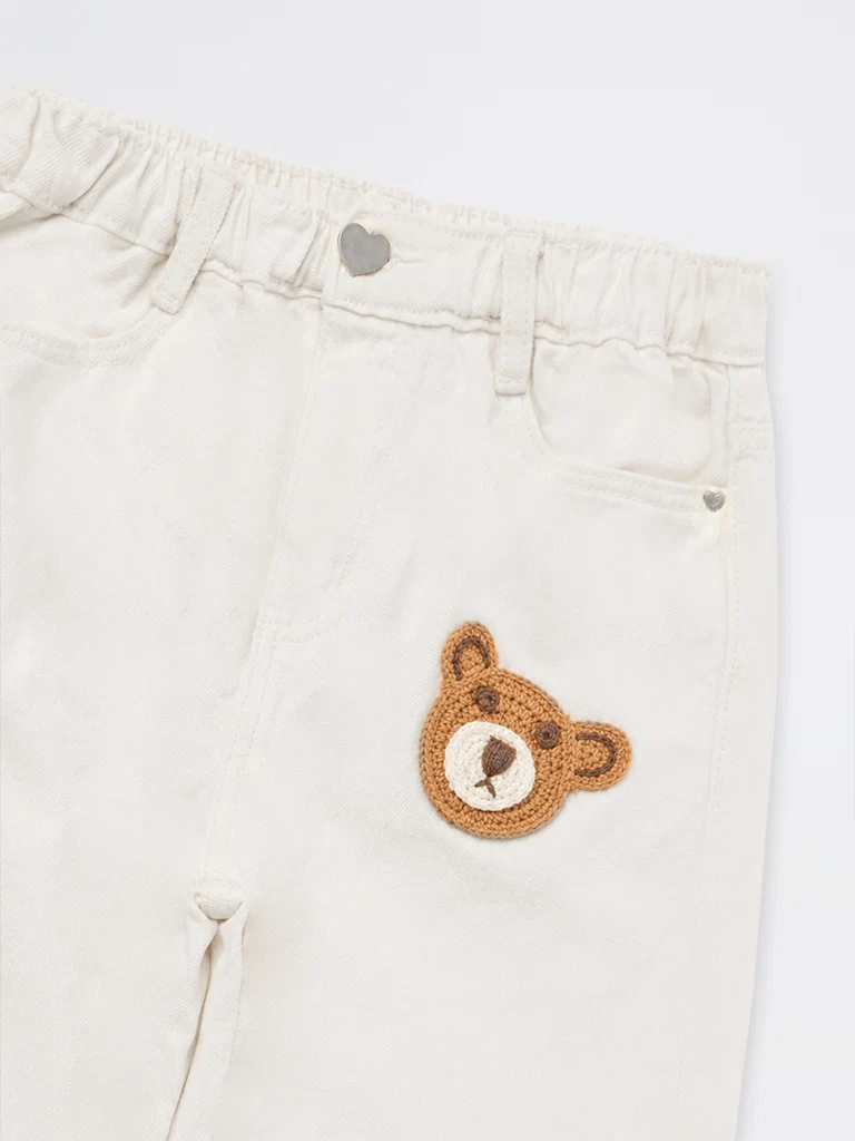 Kids Girls Off-White Bear Embroidered High-Rise Jeans