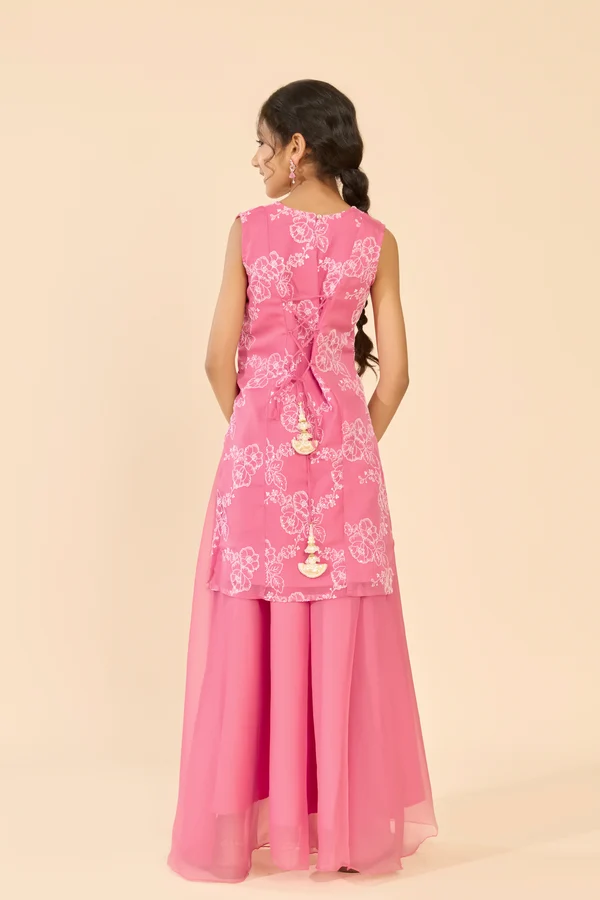 Pink Floral Tissue Kids Skirt Set