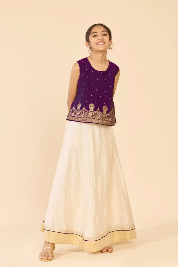 Purple Kathakali Print Kids Skirt Set