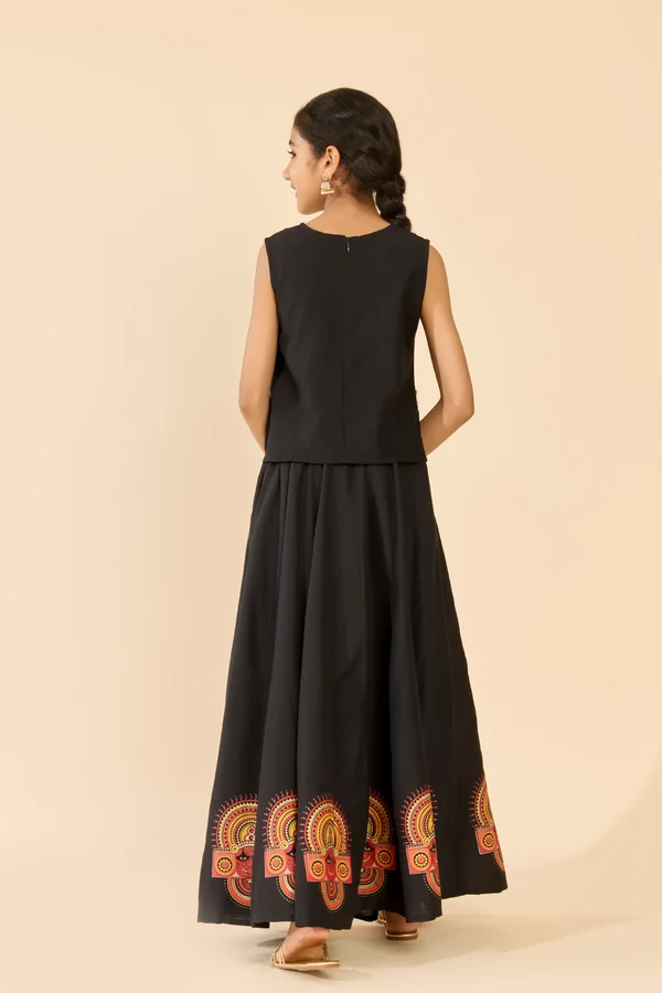 Black Theyyam Printed Top & Skirt Set