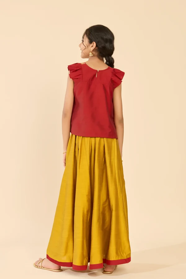 Red Peacock Embroidered Red Skirt Set