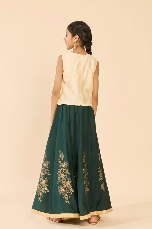 Off White Floral Embroidered Skirt Set