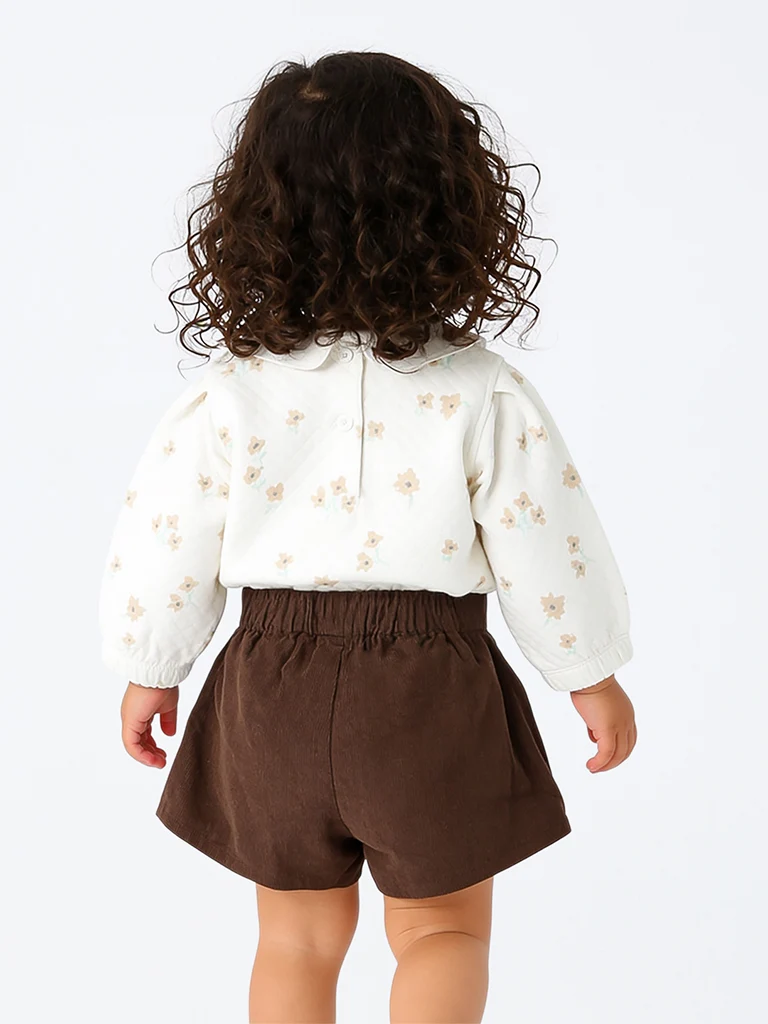 HOP Baby Girls White Floral Cotton Top and Skort Set