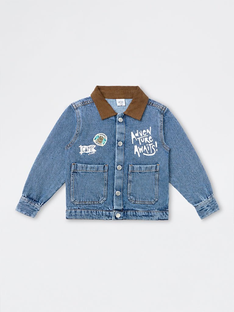 HOP Kids Boys Blue Text Embossed Denim Jacket
