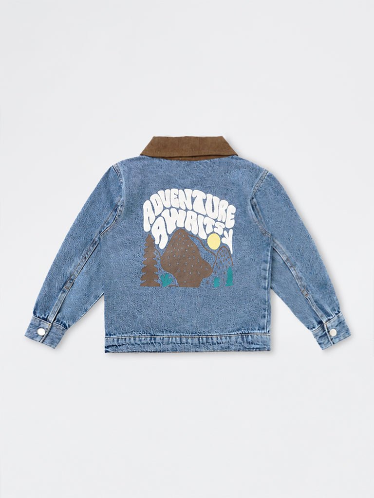 HOP Kids Boys Blue Text Embossed Denim Jacket