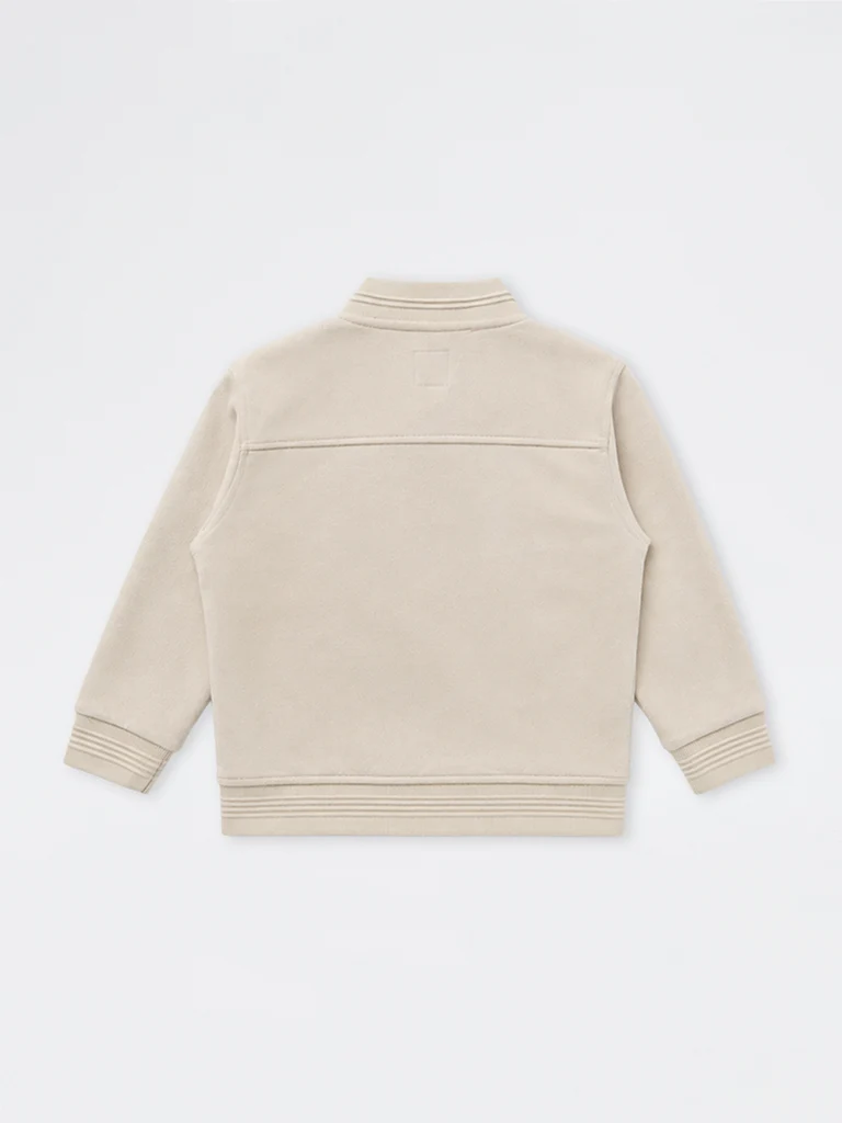 HOP Kids Boys Light Beige Solid Suede Jacket
