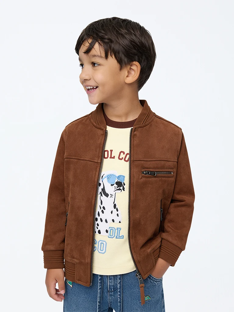 HOP Kids Boys Tan Solid Suede Jacket
