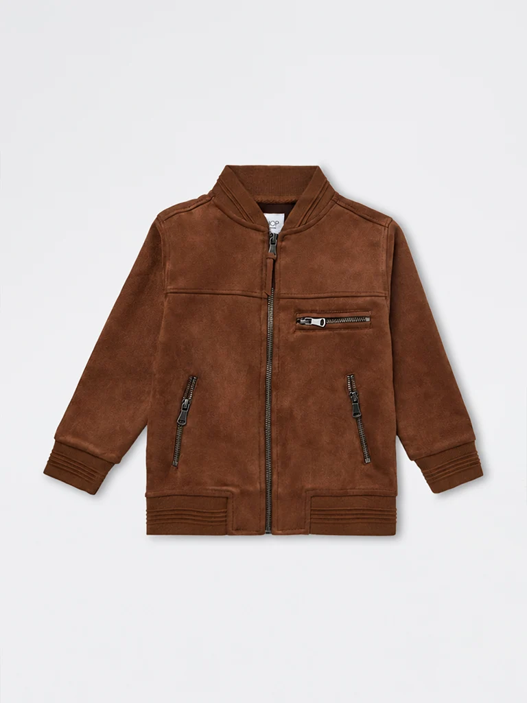 HOP Kids Boys Tan Solid Suede Jacket