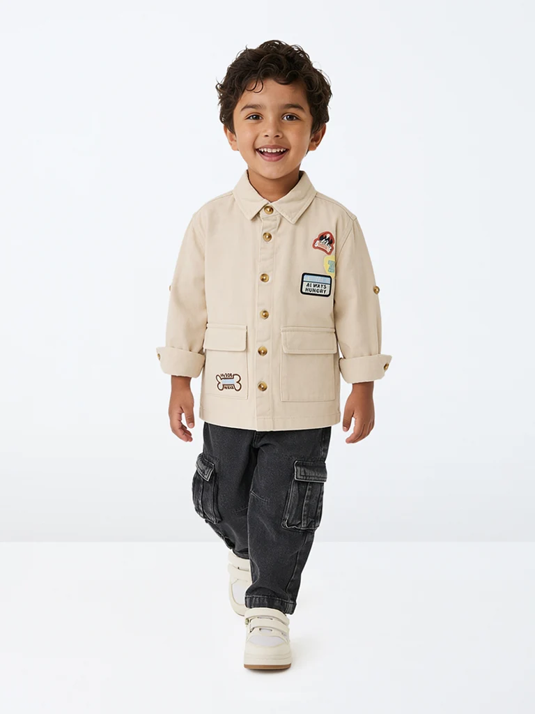 HOP Kids Boys Off-White Text-Printed Denim Jacket