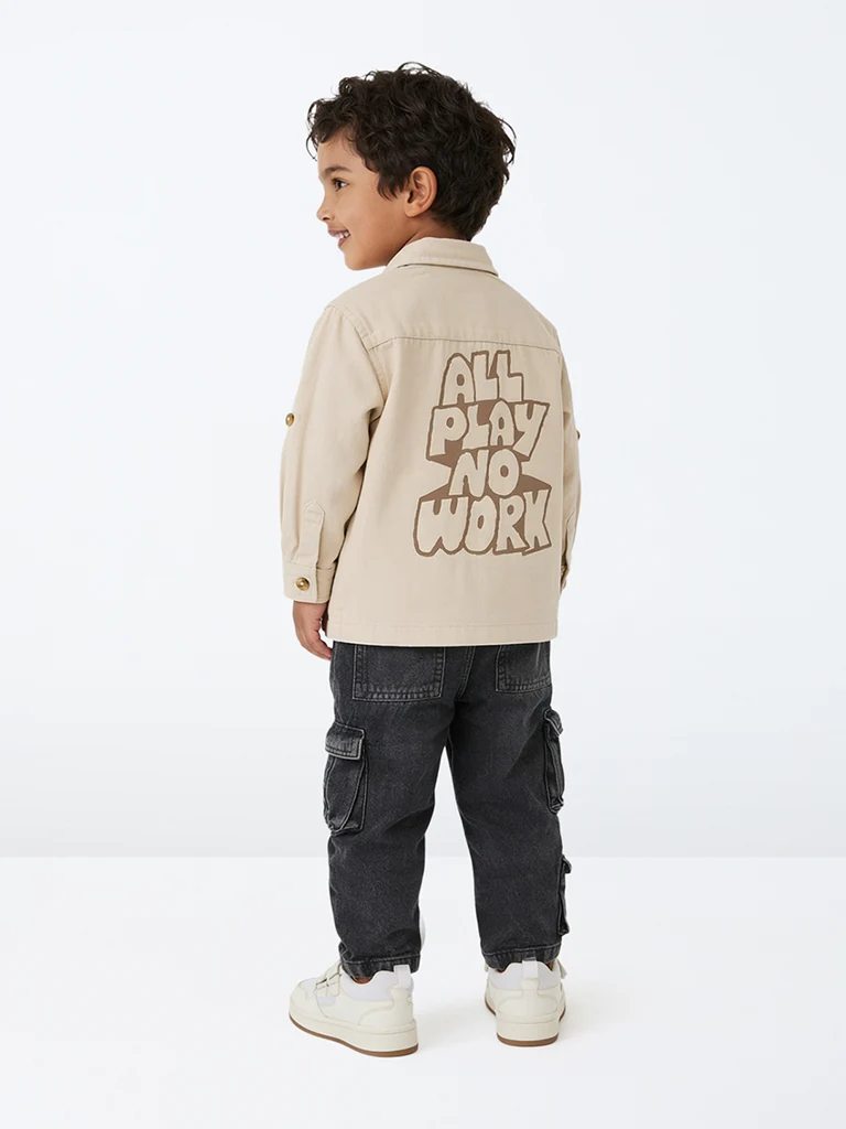HOP Kids Boys Off-White Text-Printed Denim Jacket