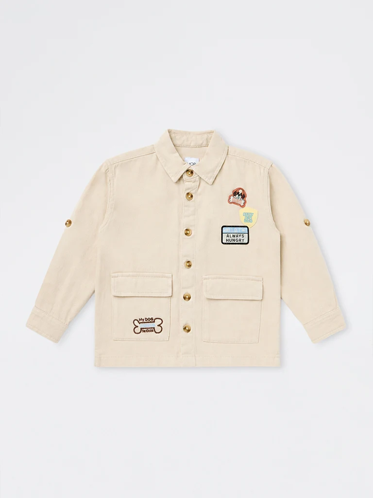 HOP Kids Boys Off-White Text-Printed Denim Jacket