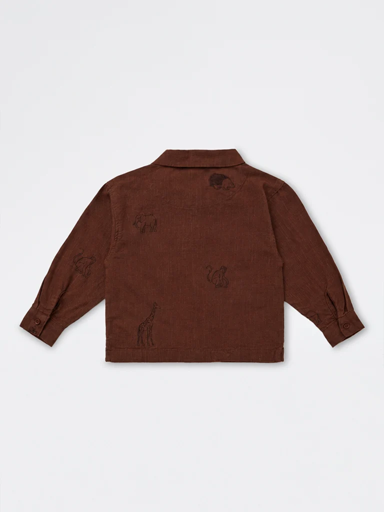 HOP Kids Boys Brown Animal Embroidered Cotton Jacket