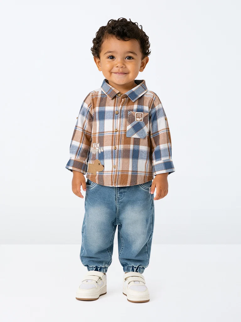 HOP Baby Boys Blue Faded High-Rise Jeans