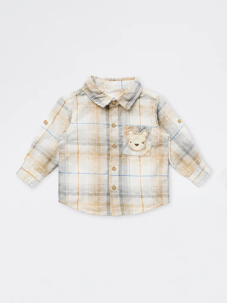 HOP Baby Boys Multicolour Checkered Cotton Shirt