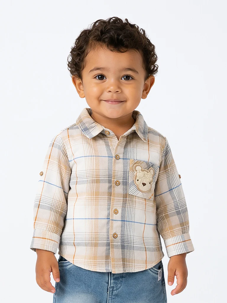 HOP Baby Boys Multicolour Checkered Cotton Shirt