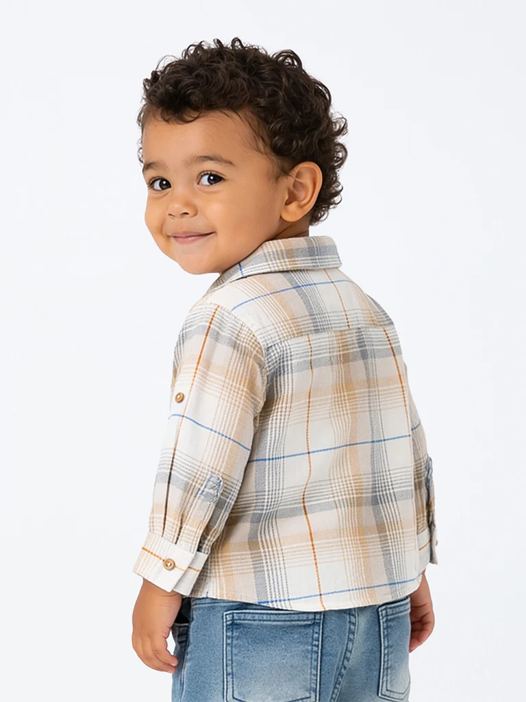 HOP Baby Boys Multicolour Checkered Cotton Shirt