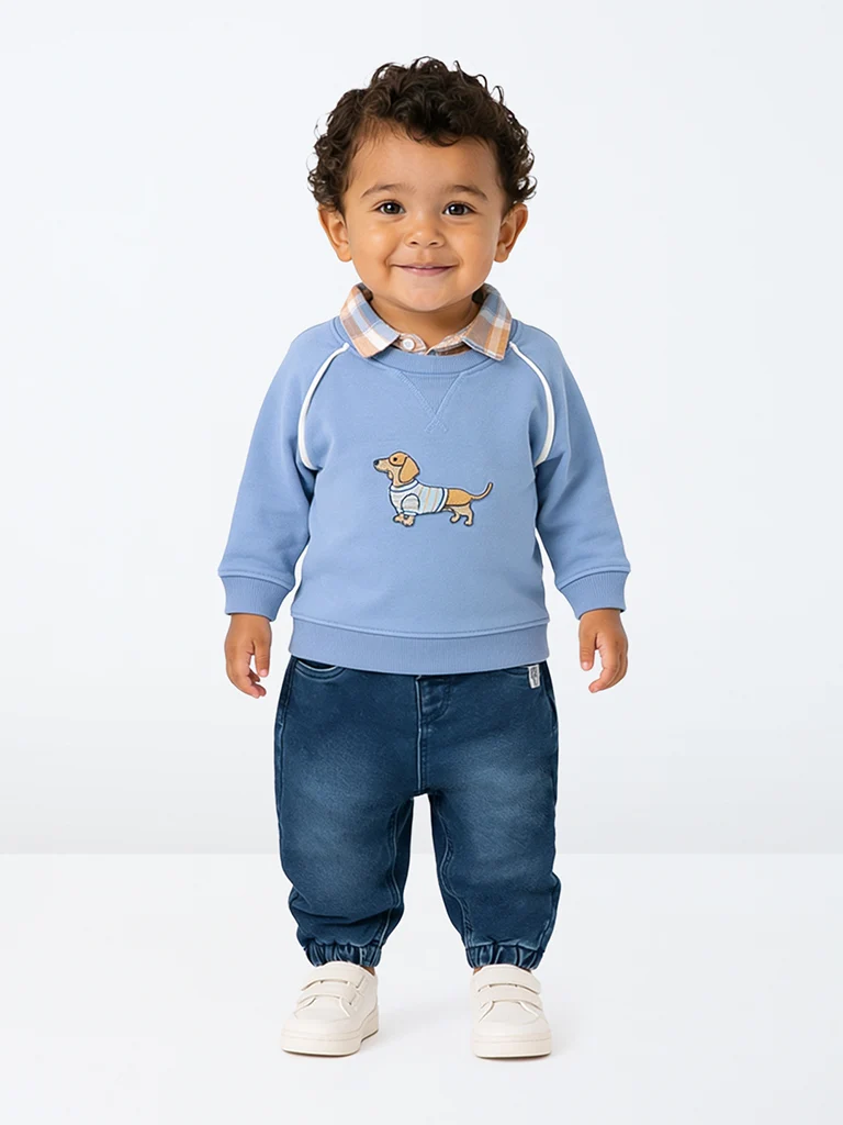 HOP Baby Boys Dark Blue Faded High-Rise Jeans