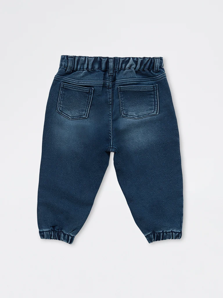 HOP Baby Boys Dark Blue Faded High-Rise Jeans