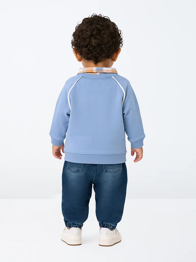 HOP Baby Boys Dark Blue Faded High-Rise Jeans