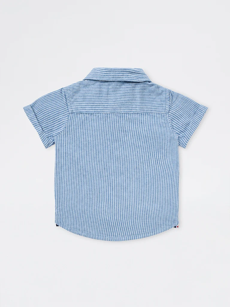 HOP Baby Boys Blue Embroidered Denim Shirt