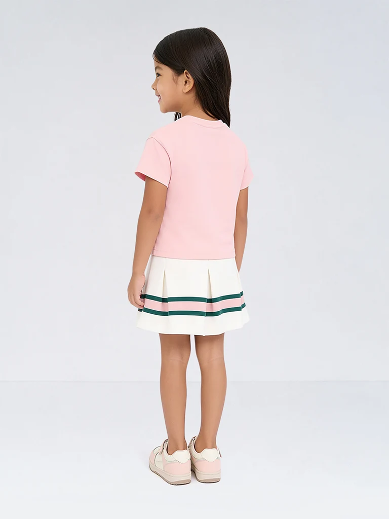 HOP Kids Girls Off-White Striped High-Rise Skirt
