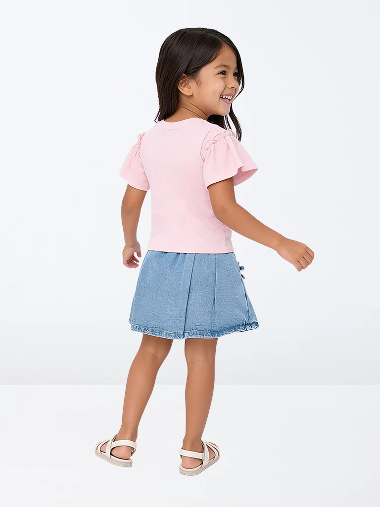 HOP Kids Girls Blue High-Rise Denim Skirt with Satin Bandana