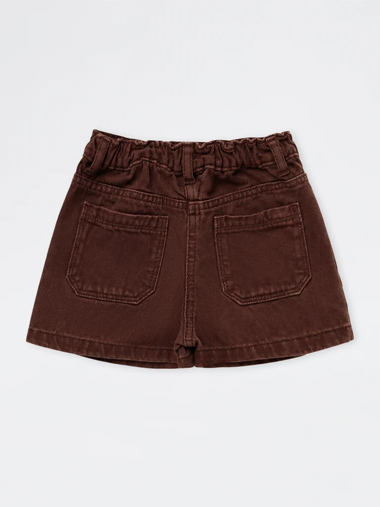HOP Kids Girls Dark Brown Crochet-Detail High-Rise Denim Skorts