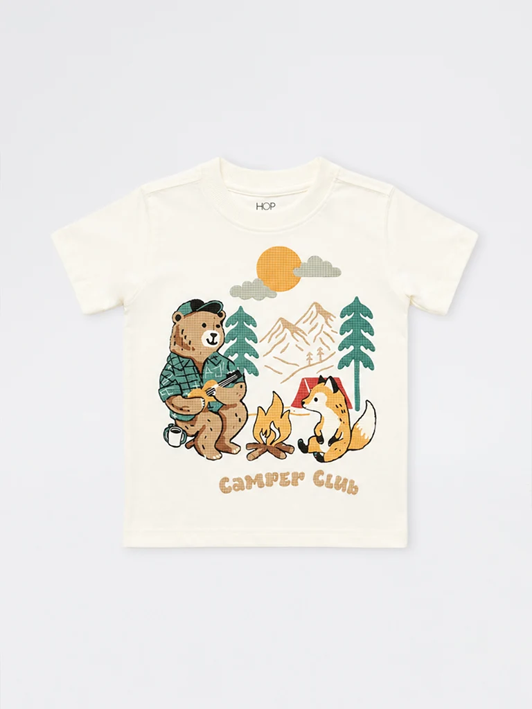 HOP Kids Boys Off-White Camping-Inspired Embossed Cotton T-Shirt