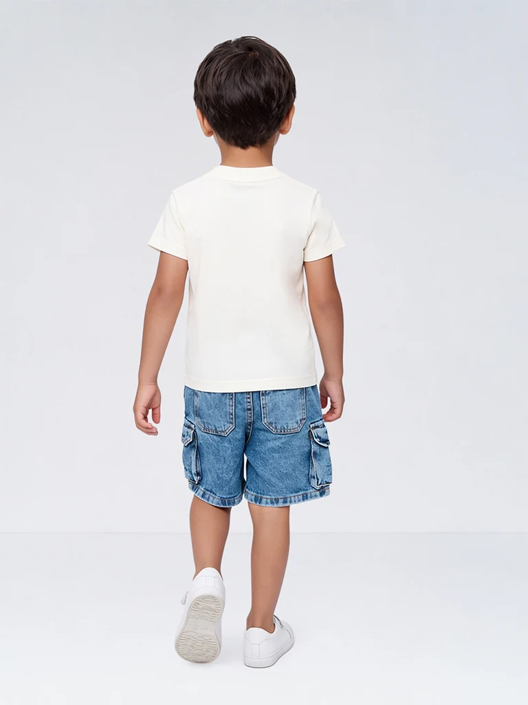 HOP Kids Boys Off-White Camping-Inspired Embossed Cotton T-Shirt
