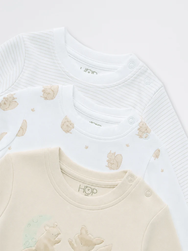 HOP Baby Boys Light Beige Animal Printed Cotton T-Shirts - Pack of 3