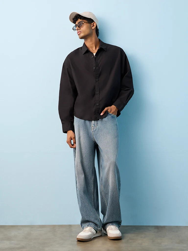 Nuon Black Boxy-Fit Cotton Shirt