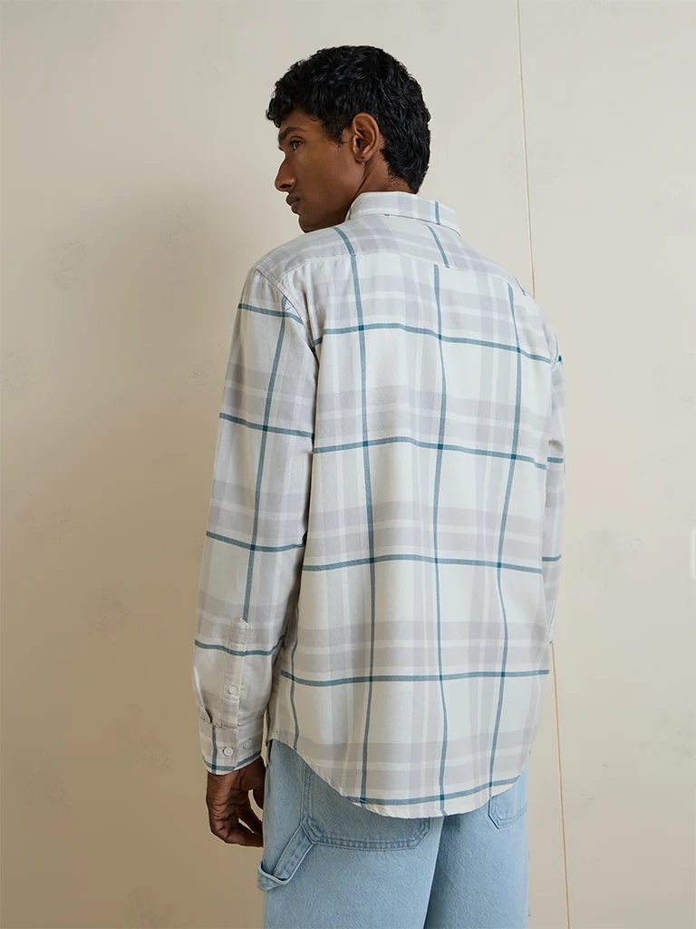 Casuals Grey Checkered Relaxed-Fit Cotton Shirt