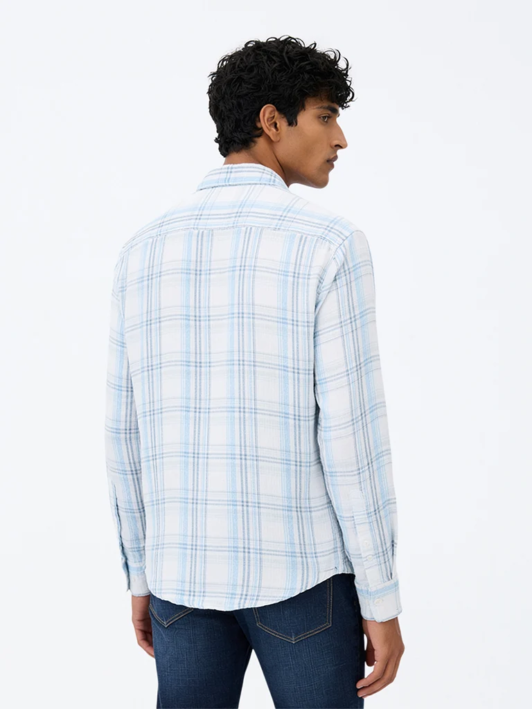 Casuals Blue Checkered Relaxed-Fit Shirt