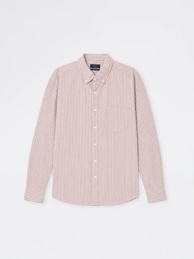 WES Casuals Pink Striped Relaxed-Fit Cotton Shirt