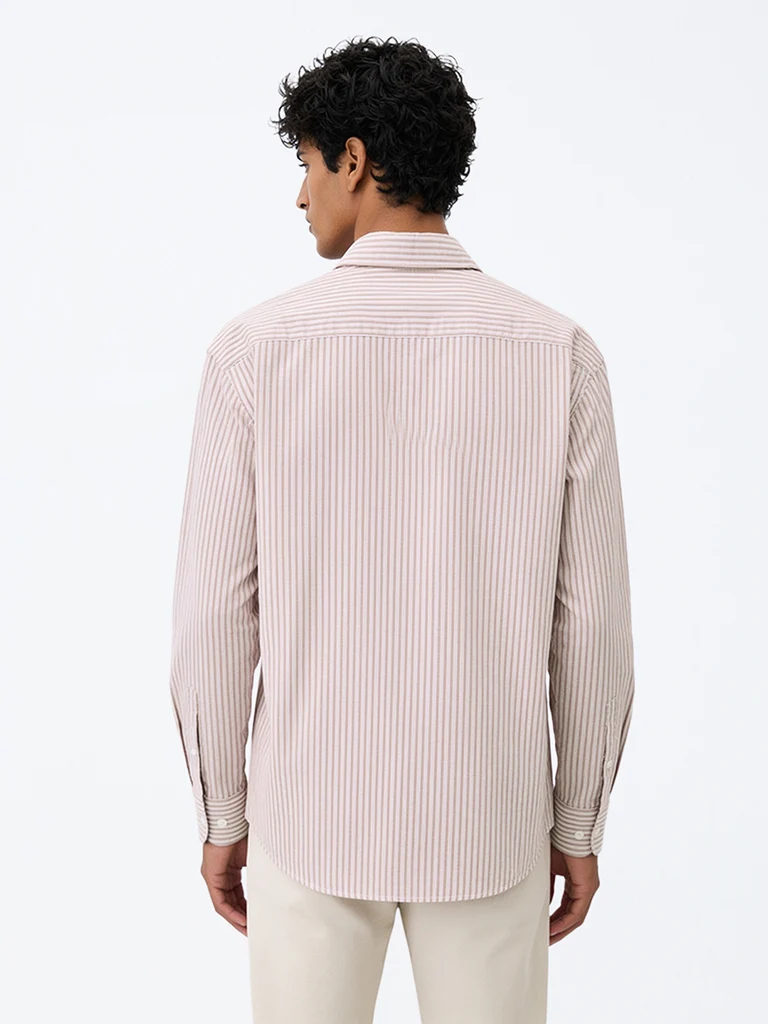 WES Casuals Pink Striped Relaxed-Fit Cotton Shirt