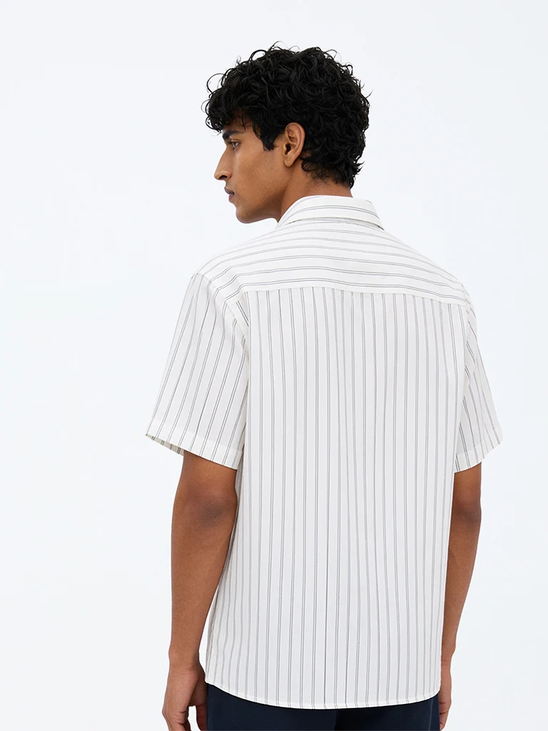 Ascot Off-White Striped Relaxed-Fit Linen-Blend Shirt