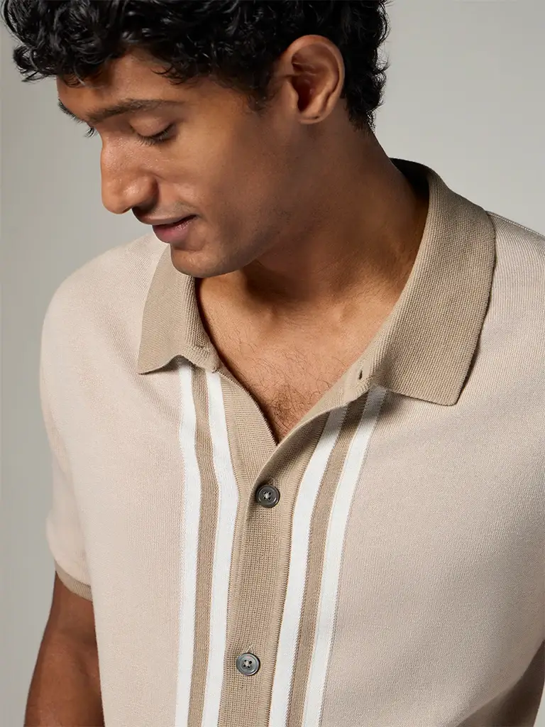 Ascot Beige Striped Relaxed-Fit Shirt