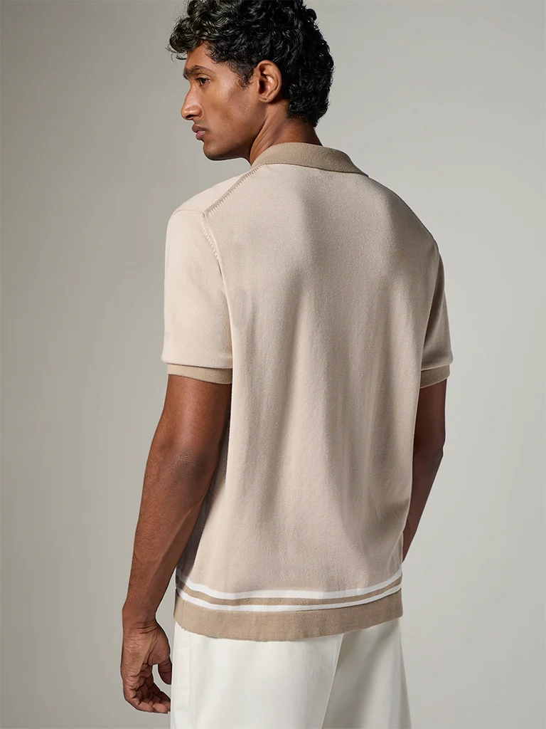 Ascot Beige Striped Relaxed-Fit Shirt