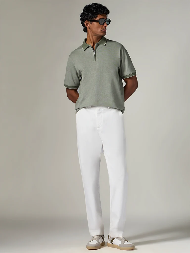 WES Casuals Sage Relaxed-Fit Cotton-Blend Quarter-Zip Polo T-Shirt