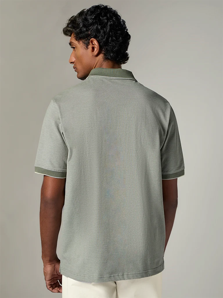 WES Casuals Sage Relaxed-Fit Cotton-Blend Quarter-Zip Polo T-Shirt