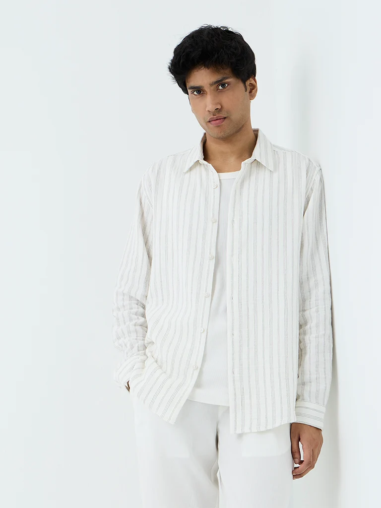 ETA Dark Brown Fine Striped Relaxed Fit Cotton Shirt