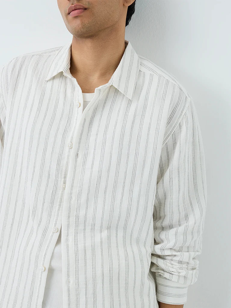 ETA Dark Brown Fine Striped Relaxed Fit Cotton Shirt