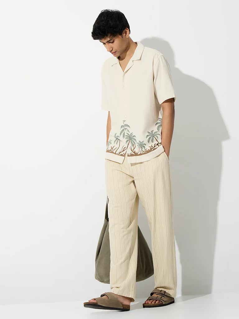 Off-White Tropical Embroidered Relaxed-Fit Cotton Shirt